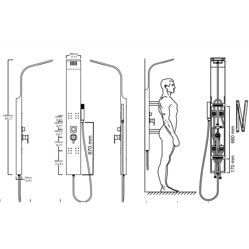 Columna de ducha Steelshower, Acero inox  3 funciones