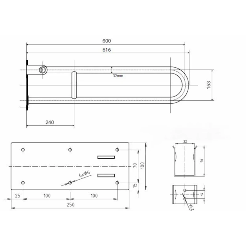 Barra de Seguridad Abatible Blanca Acero Inox 60 cm