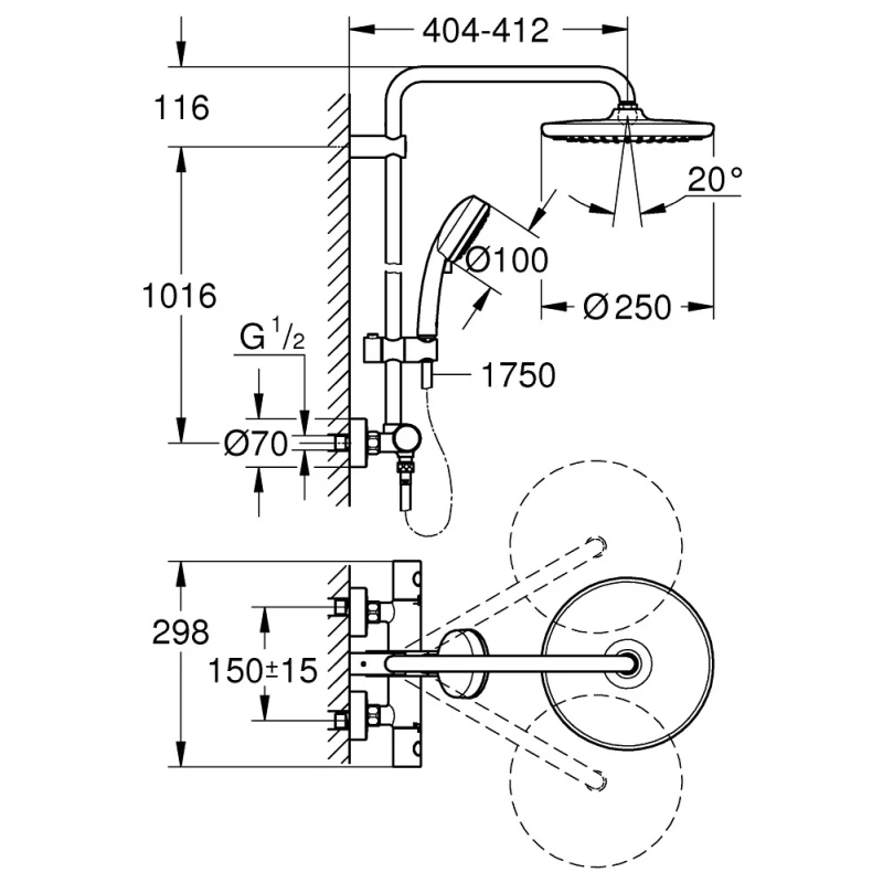 GROHE TEMPESTA COSMOPOLITAN SYSTEM 250 Ducha 25CM c/termostato CONJUNTO COMPLETO.