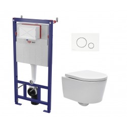Conjunto Completo con Inodoro WC Suspendido, Estructura para Cisterna  Suspendida y Placa de Descarga - Chester