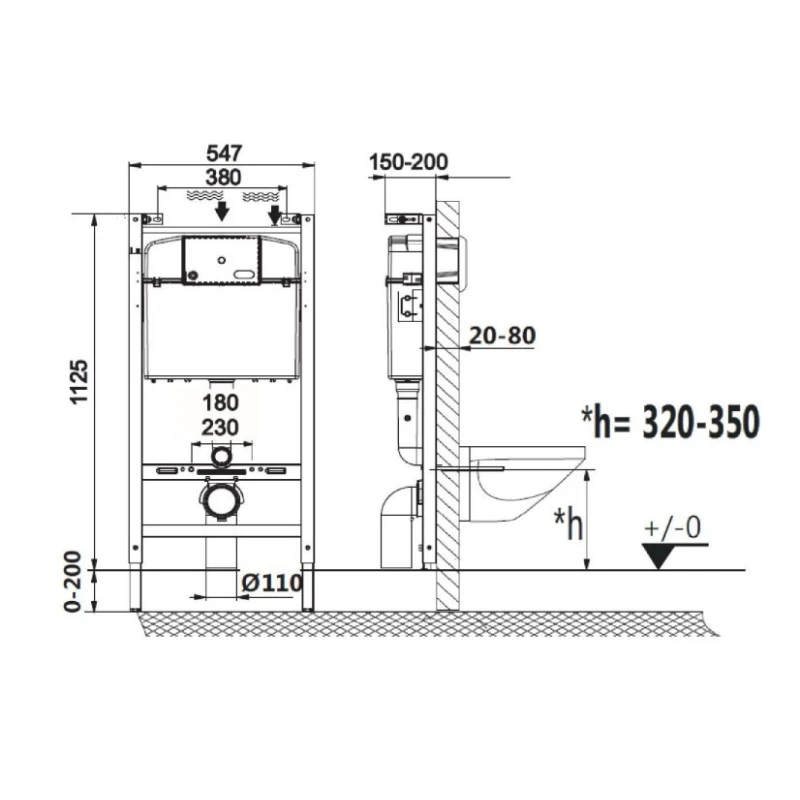 Conjunto Inodoro Suspendido, cisterna empotrada y pulsador SAT rimless BREVIS SIKORW3