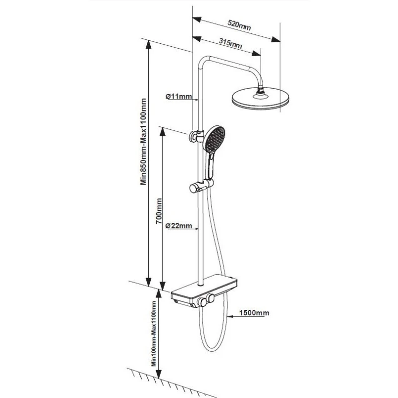 COLUMNA DUCHA TERMOSTATICA REPISA CRISTAL Y TELEDUCHA 3 FUNCIONES SATSSTPBCH DE SWISS AQUA TECHNOLOGIES