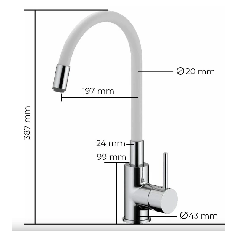 Grifo Fregadero Monomando S-LINE PRO Con Brazo De Silicona Blanco/Cromo BSLPRO290B de Optima