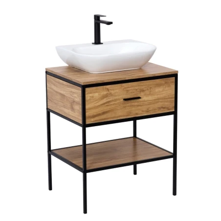 Mueble de Baño Sobre Encimera Blackframe 60X73X46 cm Arce Brillo y Metal Lacado Negro BFRAMEUMD de Naturel