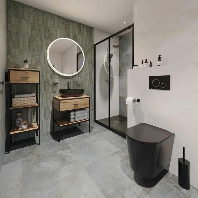 Mueble de Baño Sobre Encimera Blackframe 60X73X46 cm Arce Brillo y Metal Lacado Negro BFRAMEUMD de Naturel