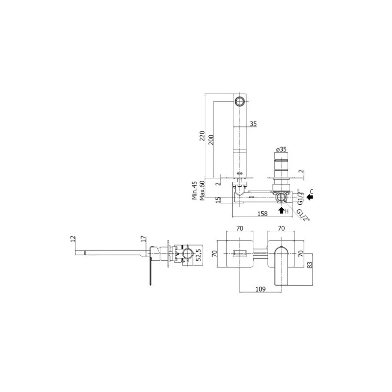 Grifo de lavabo empotrado SAT B-Way SATBSBW101