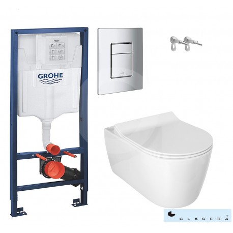 Grohe Solido Perfect Pack Cisterna WC Serel con brida + tapa de cierre  suave + pulsador cromado (39186Perfect)