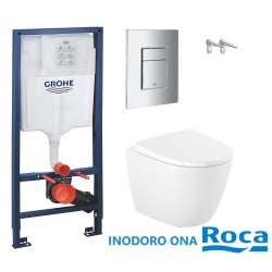 Bastidor GROHE pack cisterna empotrada y pulsador cromo con inodoro suspendido Roca Ona Blanco 48 cm