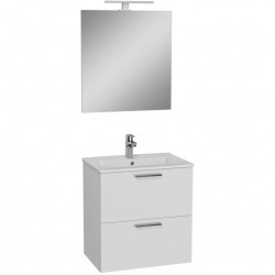 Meuble de salle de bains Miami Set 59 x 61 x 39,5 cm avec miroir, lavabo et éclairage LED, blanc brillant (MIASET60B)