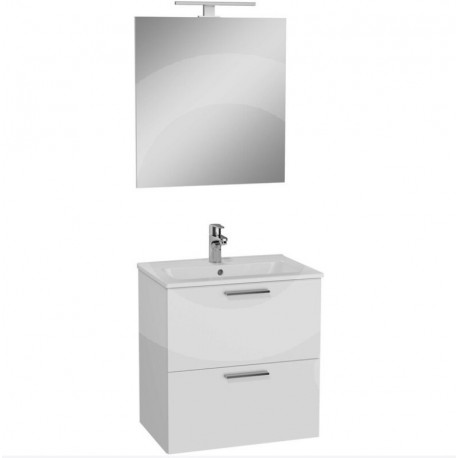 Meuble de salle de bains Miami Set 59 x 61 x 39,5 cm avec miroir, lavabo et éclairage LED, blanc brillant (MIASET60B)