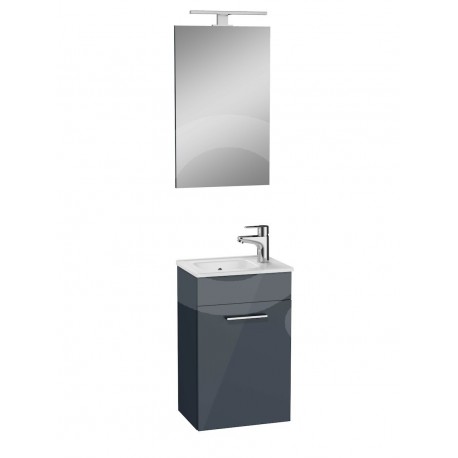 Meuble salle de bain Miami Set 39x61x28 cm avec miroir, lavabo et éclairage LED, gris brillant (MIASET40A)