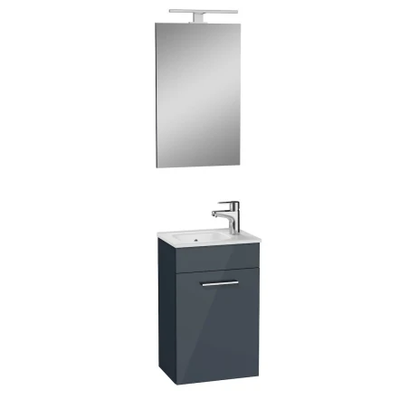 Mueble de baño  Miami Set 39x61x28 cm con espejo, lavabo e iluminación LED, gris brillo (MIASET40A)