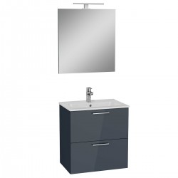 Mueble de baño Miami Set 59x61x39,5 con espejo lavabo e iluminación LED, gris brillo (MIASET60D)