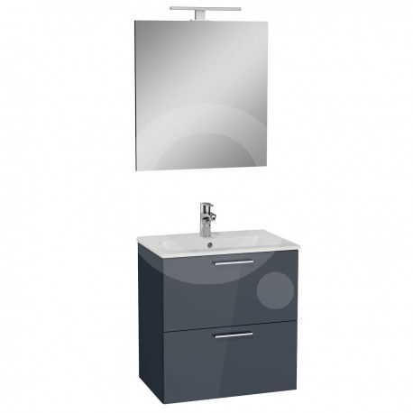 Miami Set 59x61x39,5 cm comprenant un lavabo en céramique, un miroir et une applique LED (MIASET60D) gris brillant