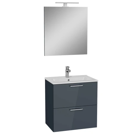 Mueble de baño Miami Set 59x61x39,5 con espejo lavabo e iluminación LED, gris brillo (MIASET60D)