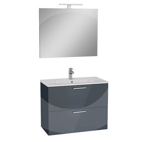 Meuble salle de bain Miami Set 79x39,5x61 cm avec miroir, lavabo et éclairage LED, gris brillant (MIASET80D)