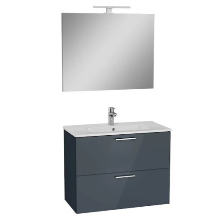 Mueble de baño Miami Set 79x39,5x61 cm icluye lavabo cerámica, Espejo y Aplique LED IP44 6500 (MIASET80D) gris brillo