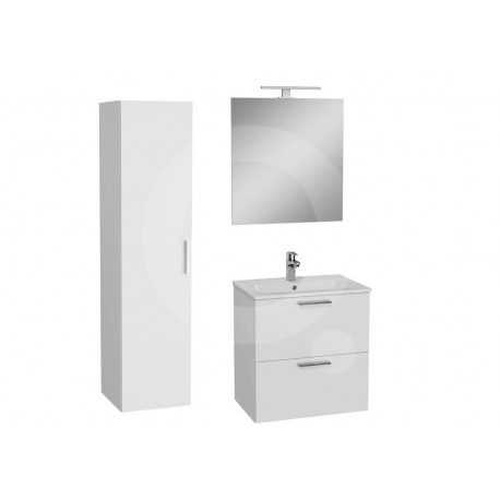 Conjunto de baño Miami Set 59x61x39,5 que incluye espejo, lavabo, iluminación LED y mueble alto en blanco