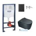 Bastidor GROHE pack cisterna empotrada y pulsador negro mate con inodoro suspendido Rim-ex Alfa Glacera negro mate