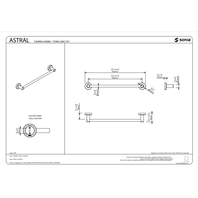 Toallero 40 cm. ASTRAL CROMO Sonia