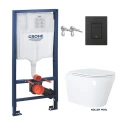 BASTIDOR GROHE PACK CISTERNA EMPOTRADA Y PULSADOR NEGRO MATE CON INODORO SUSPENDIDO SWI BREVIS BLANCO BR Rim-Ex 48cm