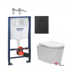 GROHE PACK BÂTI-SUPPORT ET CHASSE D'EAU NOIR MAT AVEC WC SUSPENDUE BREVIS BLANCO BR Rim-Ex 48cm de SAT