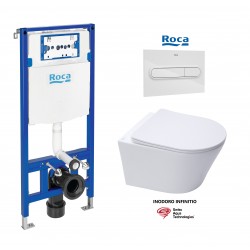 CADRE ROCA DUPLO ONE PACK BÂTI-SUPPORT ET PLAQUE DE COMMANDE PL1 BLANC BR AVEC WC SUSPENDU RIM-EX INFINITIO BL BR 48cm DE SAT