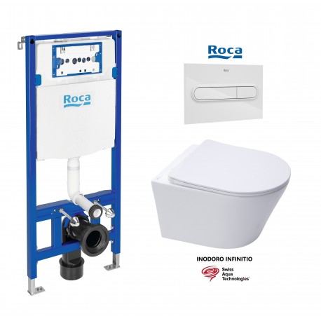 CADRE ROCA DUPLO ONE PACK BÂTI-SUPPORT ET PLAQUE DE COMMANDE PL1 BLANC BR AVEC WC SUSPENDU RIM-EX INFINITIO BL BR 48cm DE SAT