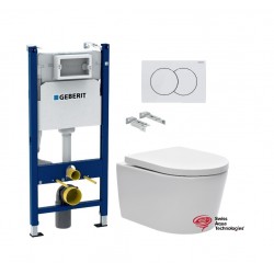 GEBERIT Duofix pack bâti-support encastrè et bouton poussoir delta 01 bl avec WC suspendu Rim-ex BREVIS bl br de SAT