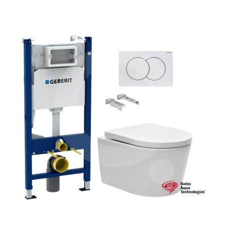 GEBERIT Duofix pack bâti-support encastrè et bouton poussoir delta 01 bl avec WC suspendu Rim-ex BREVIS bl br de SAT