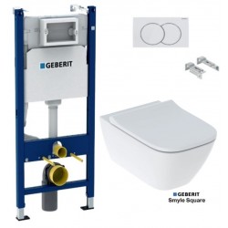 Bastidor GEBERIT Duofix pack cisterna empotrada y pulsador DELTA 01 blan br con inodoro suspendido Smyle Square de Geberit