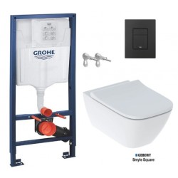 BASTIDOR GROHE CON CISTERNA EMPOTRADA, PULSADOR CROMO BRILLO, INODORO SUSPENDIDO SMYLE SQUARE DE GEBERIT