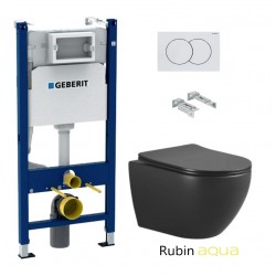 GEBERIT Duofix pack bâti-support encastrè et bouton poussoir delta 01 bl avec WC suspendu RUBIN NOIR 48,2cm AQUA