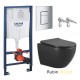 BASTIDOR GROHE PACK CISTERNA EMPOTRADA Y PULSADOR CROMO CON INODORO SUSPENDIDO AQUA WC RUBIN NEGRO MATE