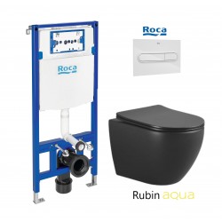 ROCA DUPLO pack bâti-support encastrè et bouton poussoir PL1 blanc brillant avec WC suspendu RUBIN NEGRO 48,2cm AQUA