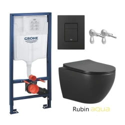 BASTIDOR GROHE PACK CISTERNA EMPOTRADA Y PULSADOR NEGRO EVEN CON INODORO SUSPENDIDO AQUA WC RUBIN NEGRO MATE