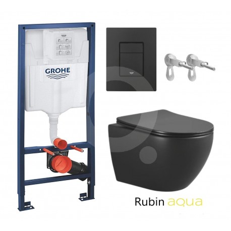 BASTIDOR GROHE PACK CISTERNA EMPOTRADA Y PULSADOR NEGRO EVEN CON INODORO SUSPENDIDO AQUA WC RUBIN NEGRO MATE