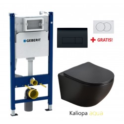 GEBERIT Duofix pack bâti-support encastrè et bouton poussoir delta 50 Noir avec WC suspendu KALIOPA Noir 49cm AQUA