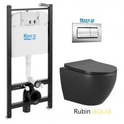 ROCA ACTIVE pack bâti-support encastrè et bouton poussoir Chrome brillant avec WC suspendu RUBIN NOIR 48,2cm AQUA