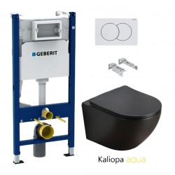 GEBERIT Duofix pack bâti-support encastrè et bouton poussoir delta 01 bl avec WC suspendu KALIOPA Noir 49cm AQUA