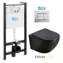 PACK ROCA ACTIVE CISTERNA EMPOTRADA Y PULSADOR CROMO MATE CON INODORO SUSPENDIDO KALIOPA NEGRO 49cm AQUA