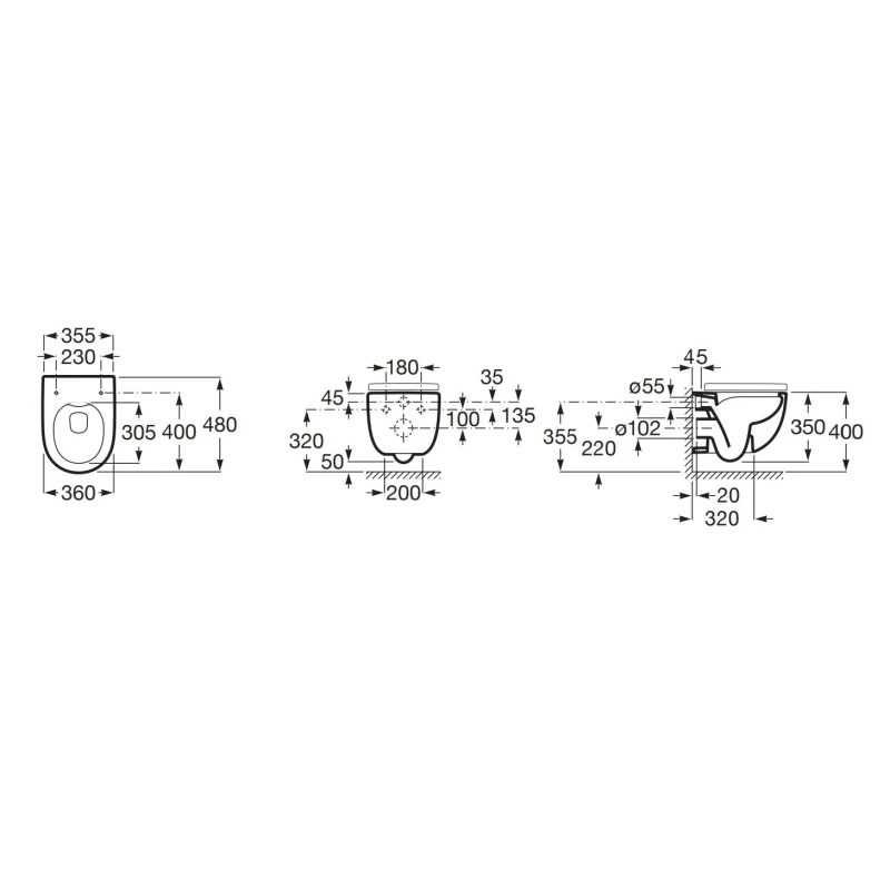 Bastidor GROHE pack cisterna empotrada y pulsador cromo con inodoro suspendido Roca Meridian Blanco 48 cm