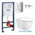 Bastidor GROHE pack cisterna empotrada y pulsador cromo con inodoro suspendido Roca Meridian Blanco 48 cm