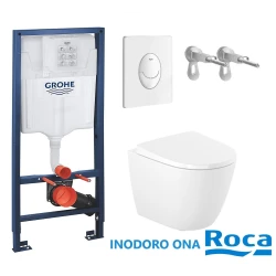 Bastidor GROHE pack cisterna empotrada y pulsador blanco con inodoro suspendido Roca Ona Blanco 48 cm