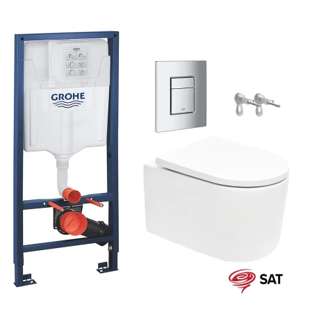 BASTIDOR GROHE CON CISTERNA EMPOTRADA, PULSADOR CROMO BRILLO, INODORO SUSPENDIDO TORNADO 72 SISTEMA VORTEX BLANCO DE SAT