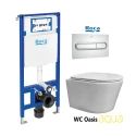 BASTIDOR ROCA DUPLO PACK CISTERNA EMPOTRADA Y PULSADOR PL1 DUAL CROMO BR CON INODORO SUSPENDIDO RIMLESS OASIS BLANCO BRILLO 48CM