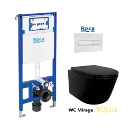 BASTIDOR ROCA DUPLO PACK CISTERNA EMPOTRADA Y PULSADOR PL1 DUAL BLANCO BR CON INODORO SUSPENDIDO RIMLESS MIRAGE NEGRO MATE 48CM