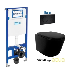 BASTIDOR ROCA DUPLO PACK CISTERNA EMPOTRADA Y PULSADOR PL10 NEGRO MAT CON INODORO SUSPENDIDO RIMLESS MIRAGE NEGRO MATE 48CM
