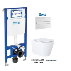 BASTIDOR ROCA DUPLO CON CISTERNA EMPOTRADA Y PULSADOR PL7 BLANCO MATE y WC susp. Orion blanco Tapa Fina 51,5 cm VORTEX KP