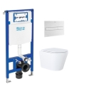 BASTIDOR ROCA DUPLO CON CISTERNA EMPOTRADA Y PULSADOR PL7 BLANCO MATE y WC susp. Orion blanco Tapa Fina 51,5 cm VORTEX KP